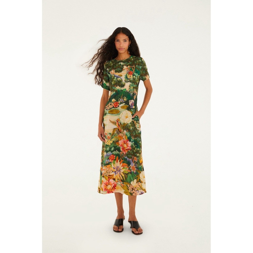 FARM Rio Oriental Garden Dress Small Multicolor Short Sleeve Maxi Floral $248